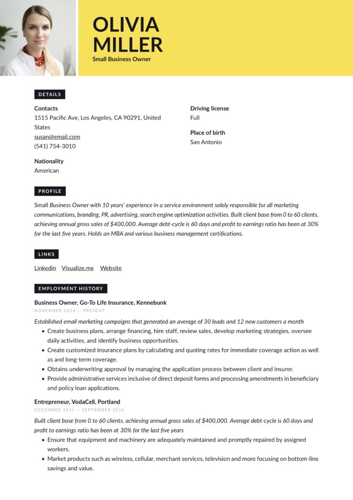 small business owner resume