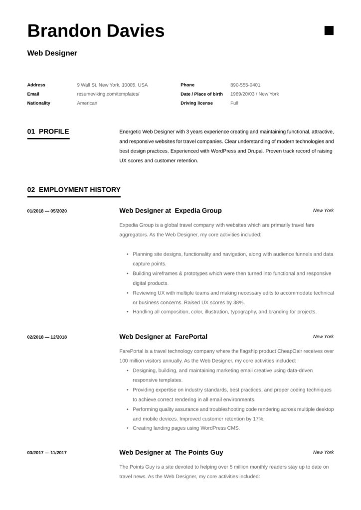 resume design 2020 web designer