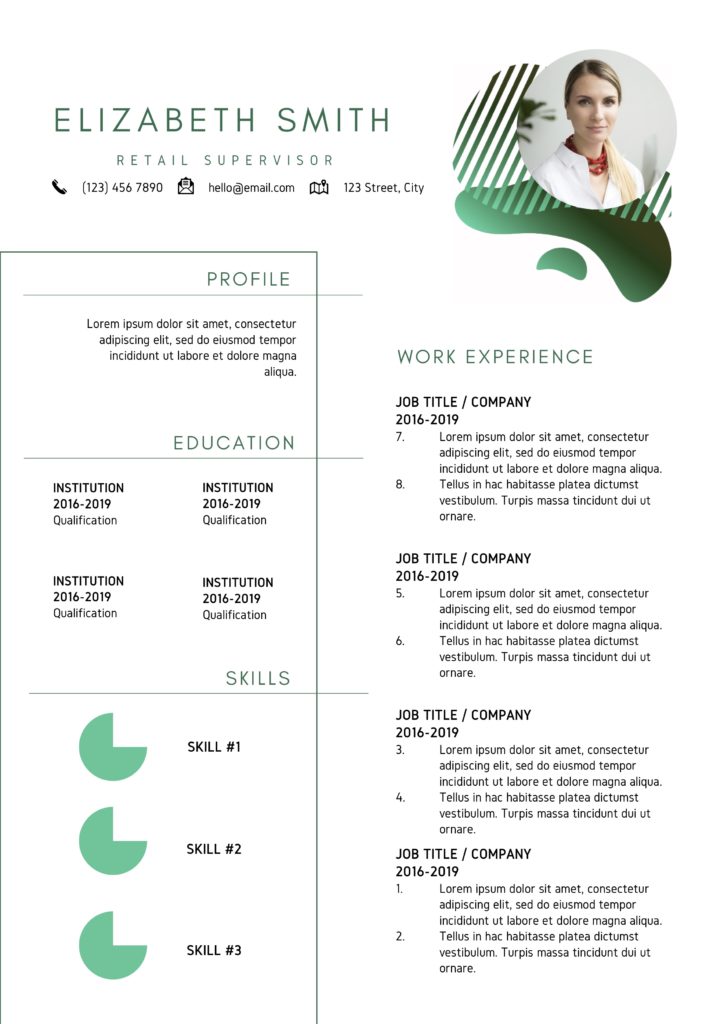 modern photo word resume with green design elements