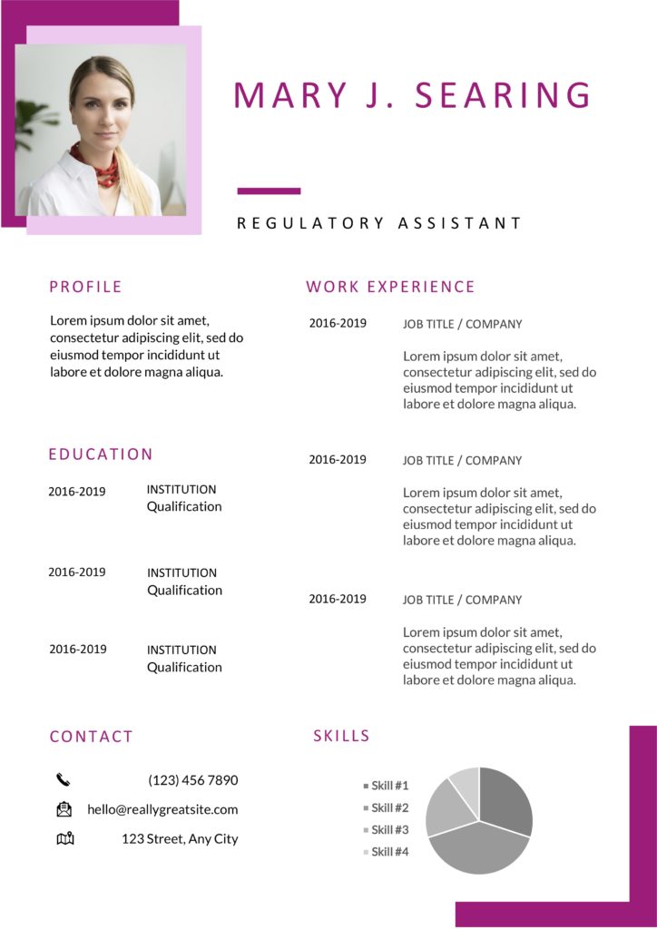 pink red and white word resume with photo