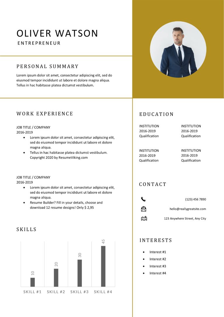 modern resume with graph bars and photo
