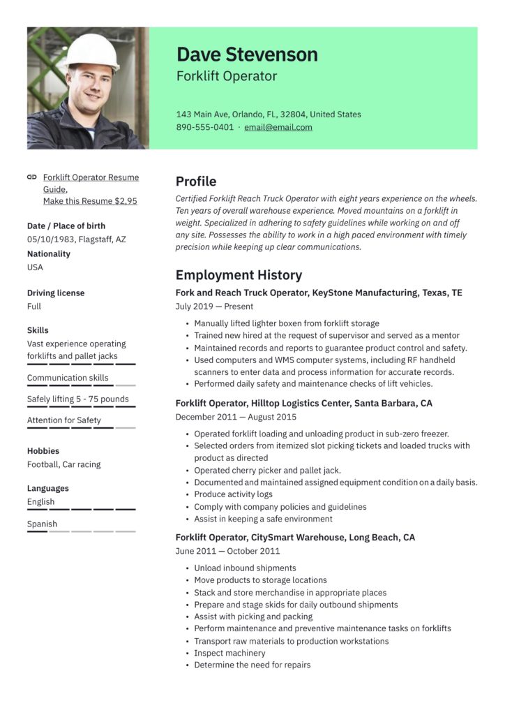 Forklift Operator Resume