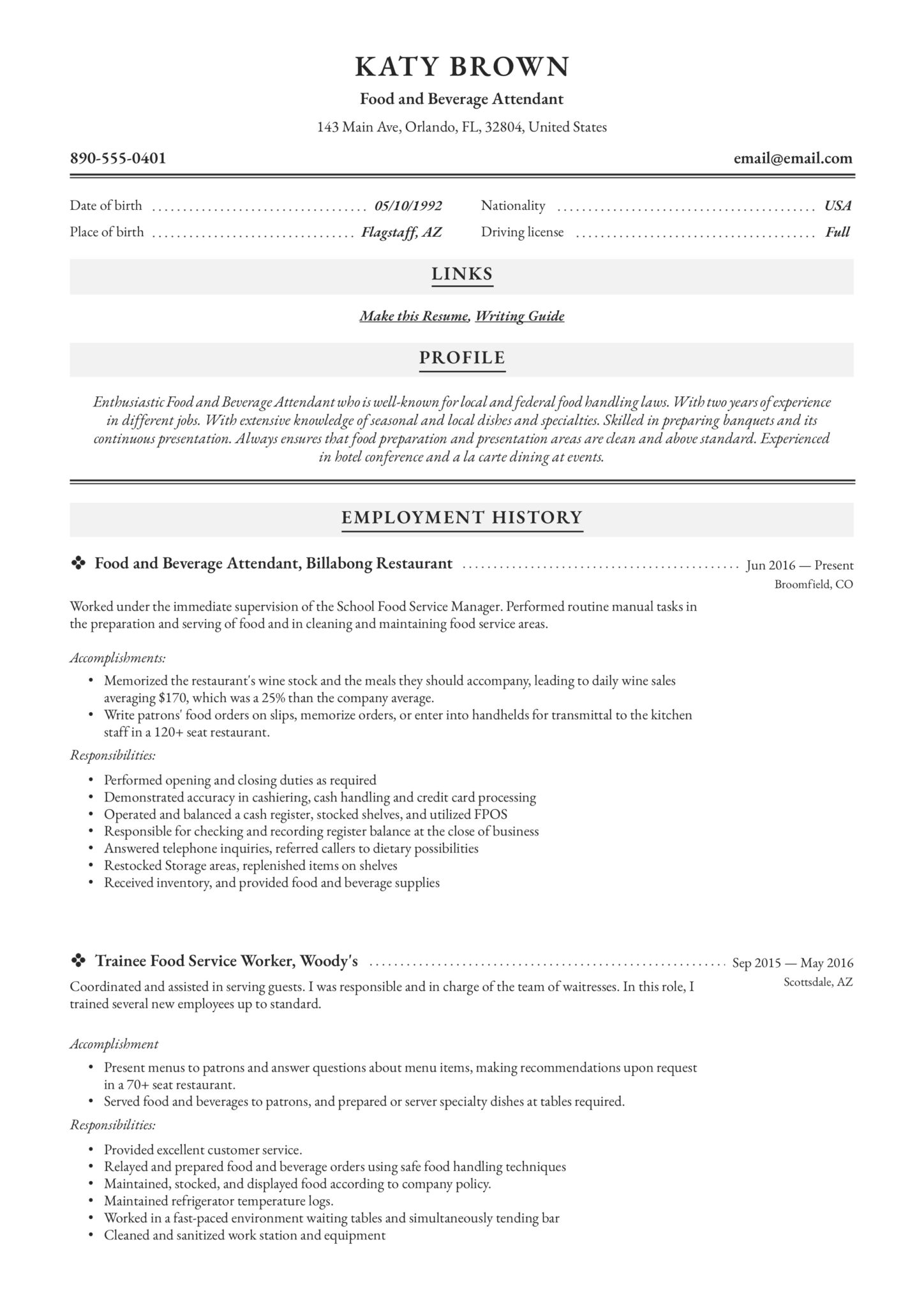 Resume Food and Beverage Attendant (10)