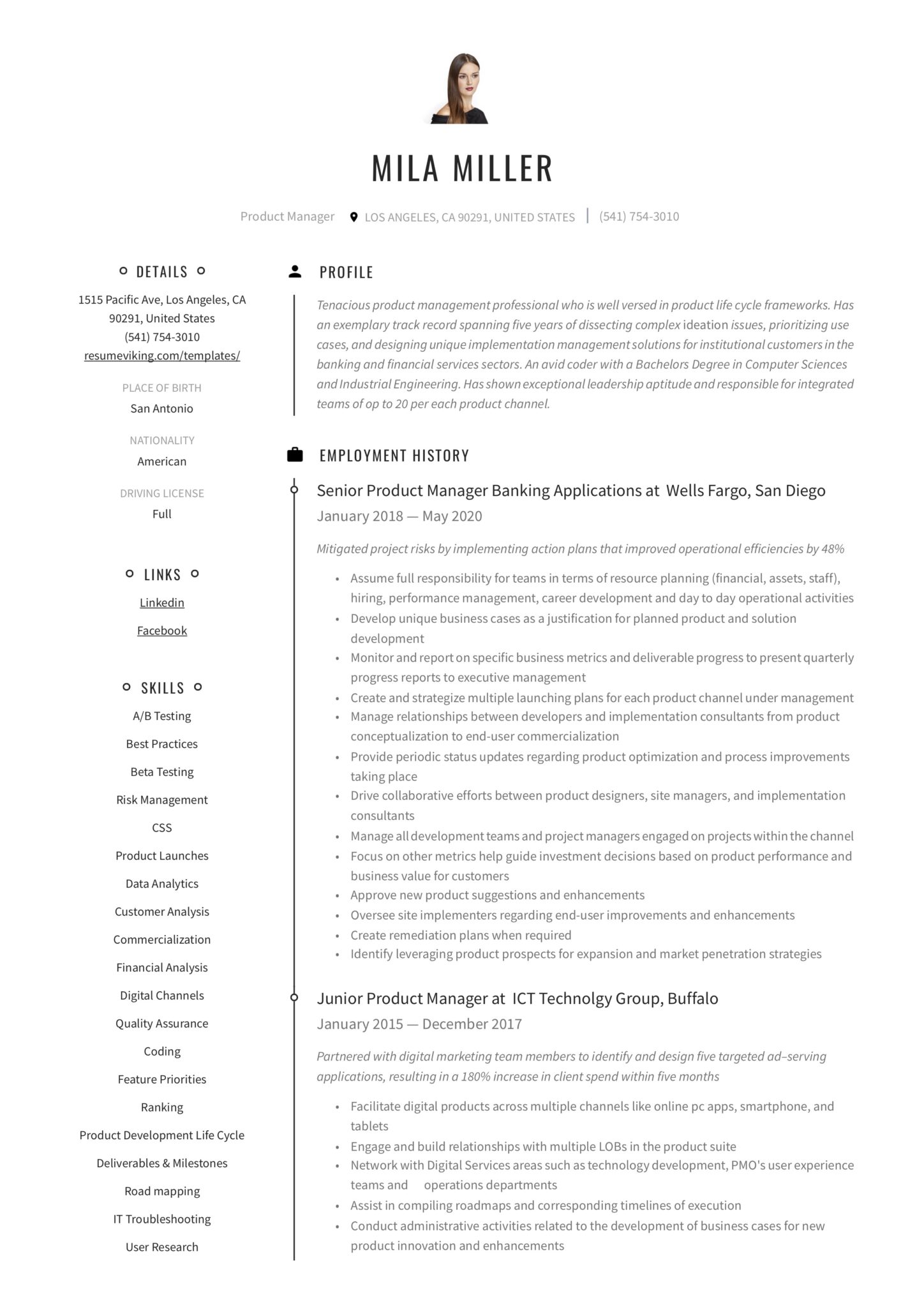 creative timeline resume modern product manager