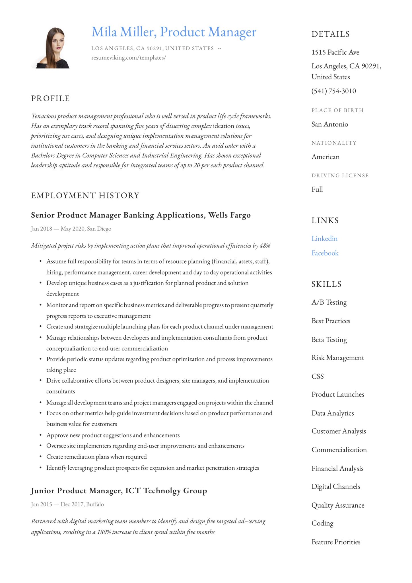 creative classic product manager resume