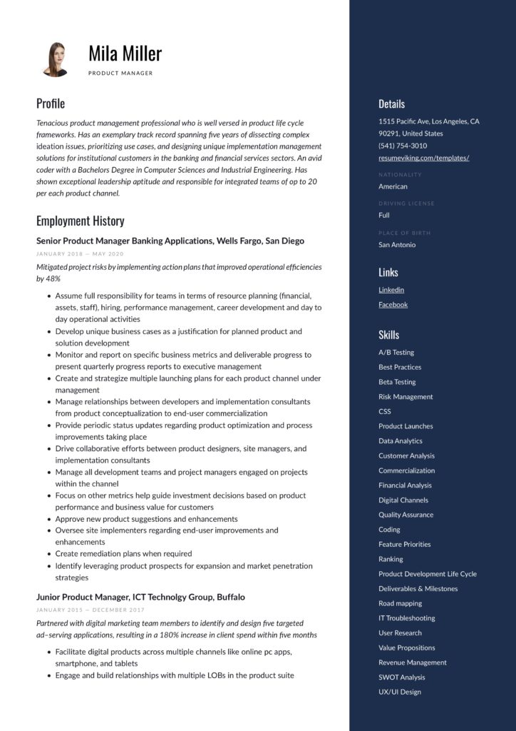 product manager resume cv