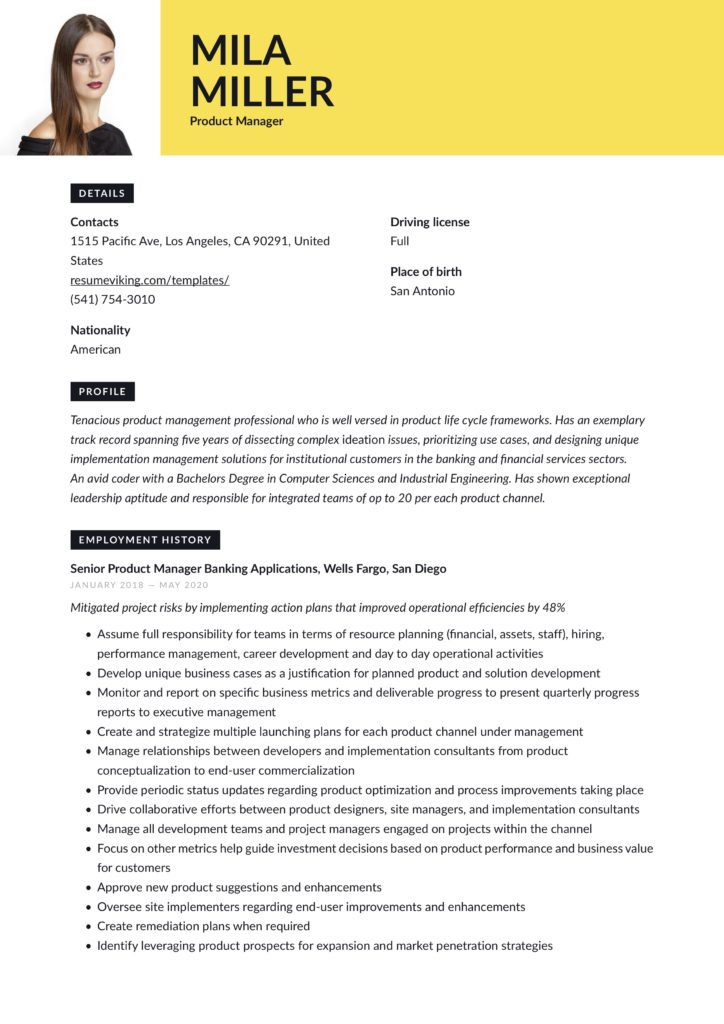 Modern product manager resume 
