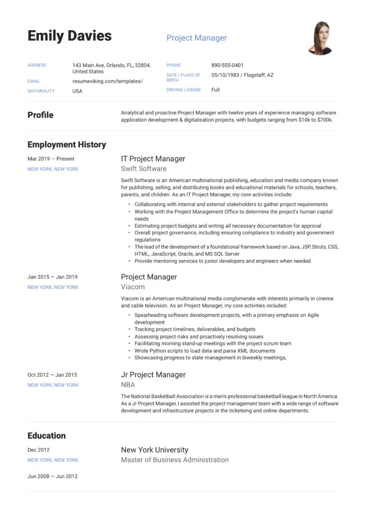 resume project manager IT
