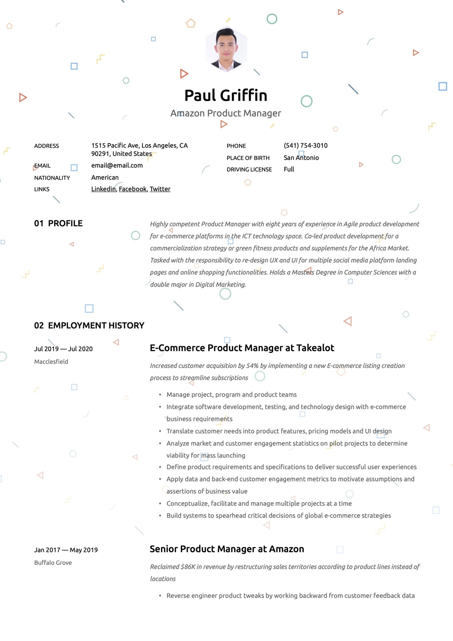 Creative Resume Template Amazon Product Manager