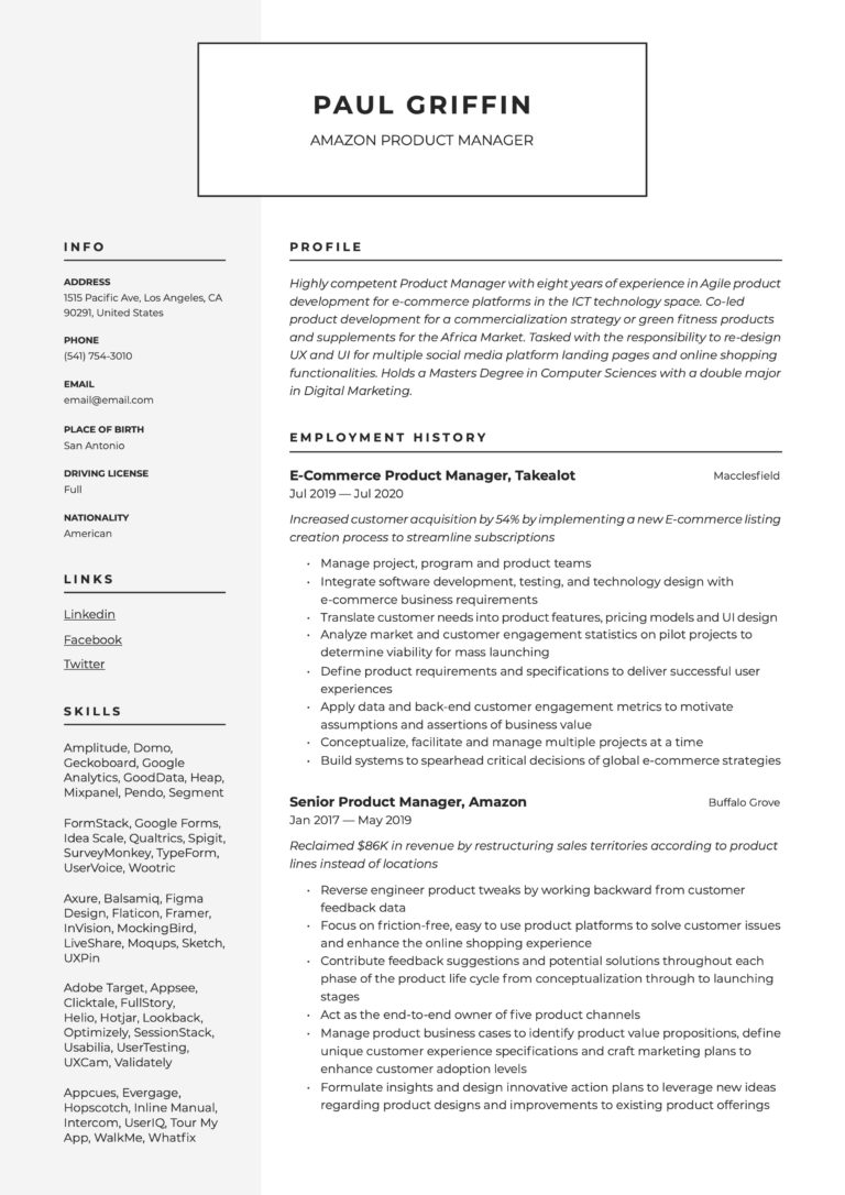 Modern Resume Example Amazon Product Manager