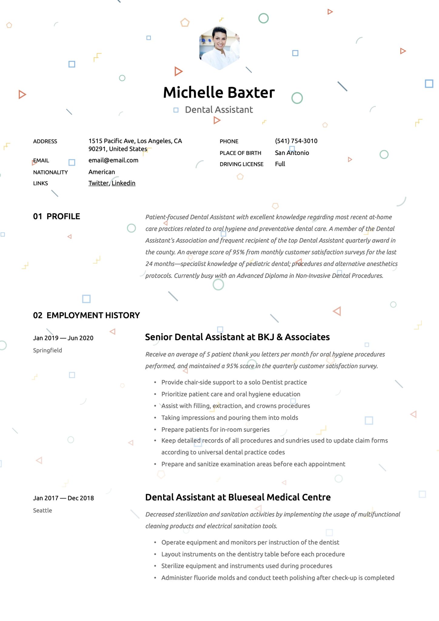 Creative Resume Template Dental Assistant