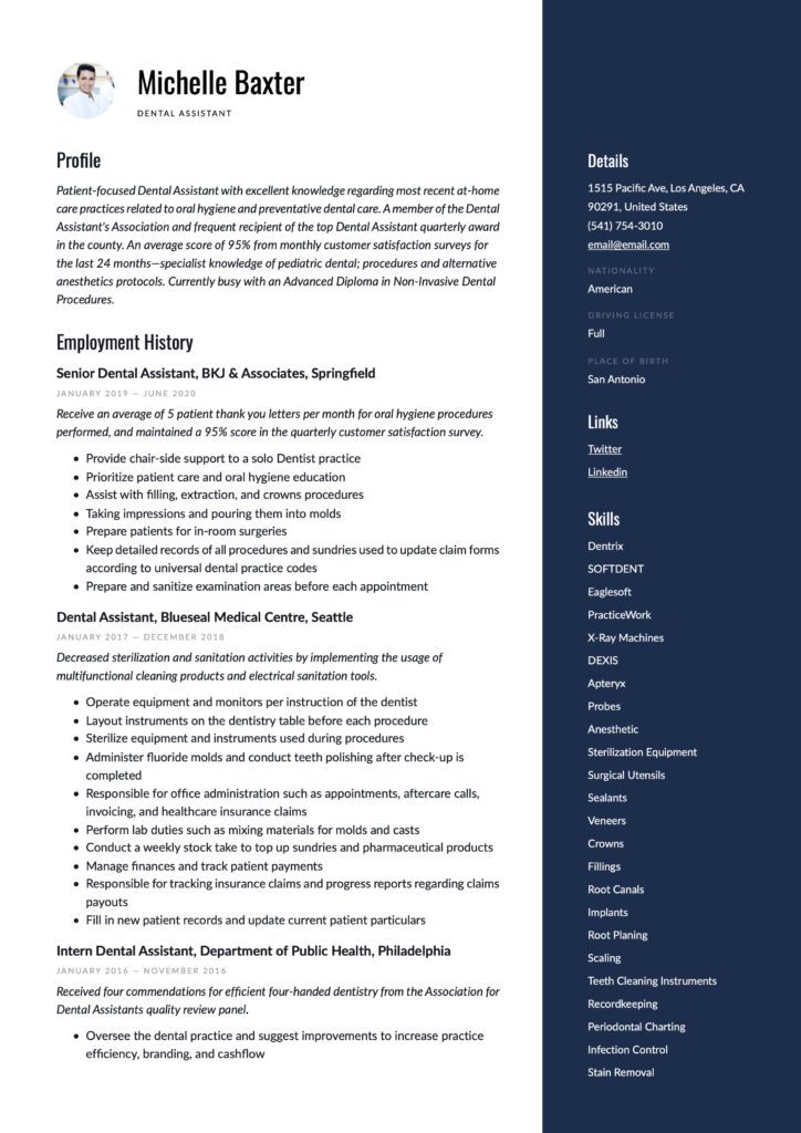 Dental Assistant Resume Example pdf