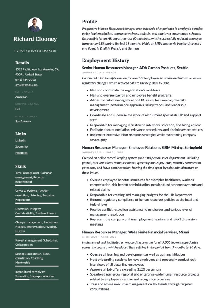 HR Manager Resume Sample pdf