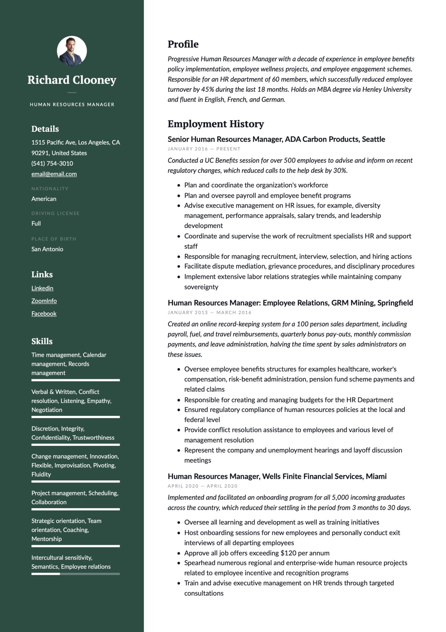 Resume Example Human Resources Manager