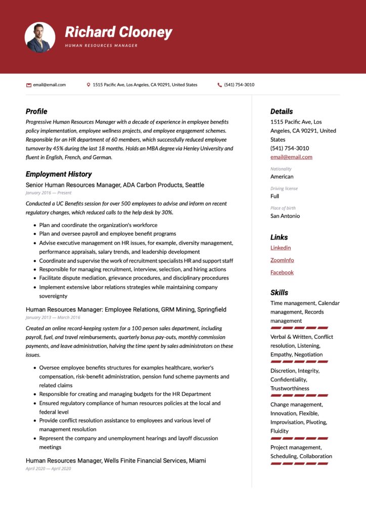 HR Manager Resume Sample pdf