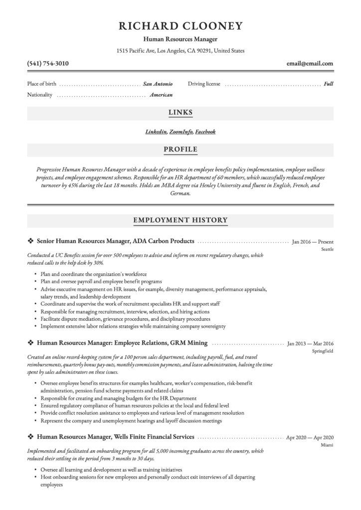 Resume Sample Human Resources Manager pdf