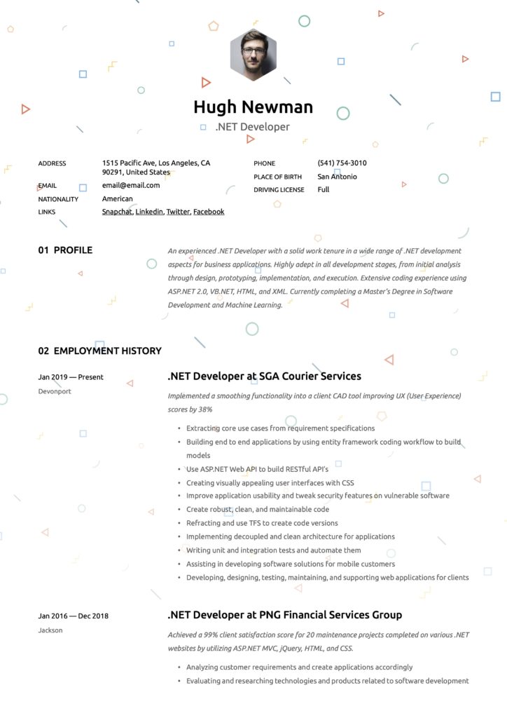 Creative Resume Template .NET Developer