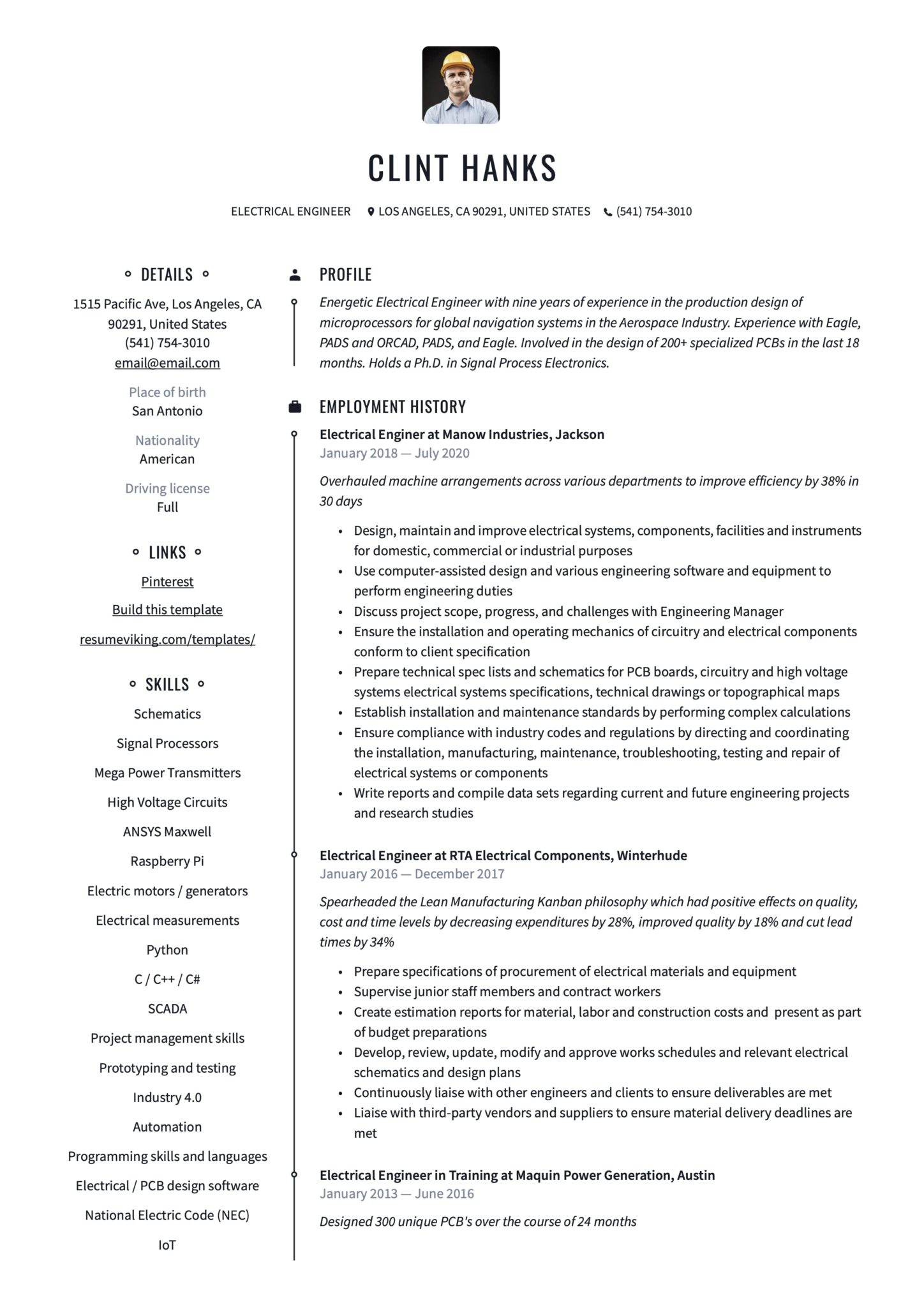 Professional Resume Example Electrical Engineer