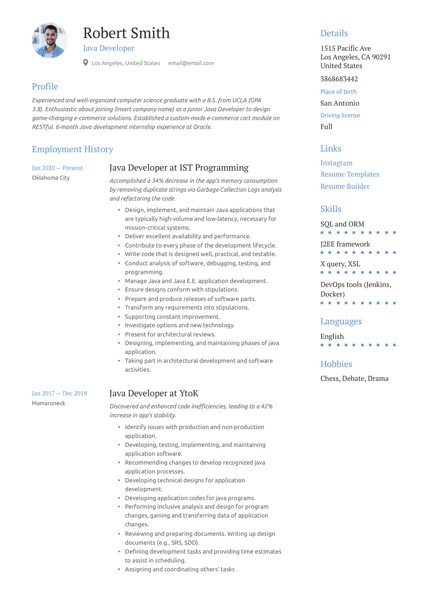 Java developer Resume