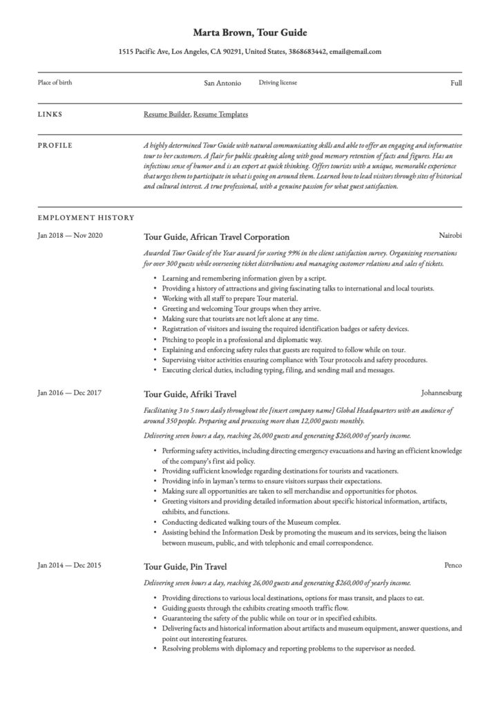 Tour Guide Resume Examples