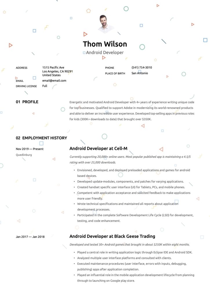 Creative Android Developer Resume