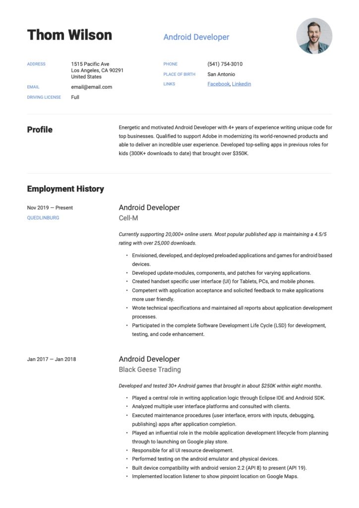 Android Developer Resume
