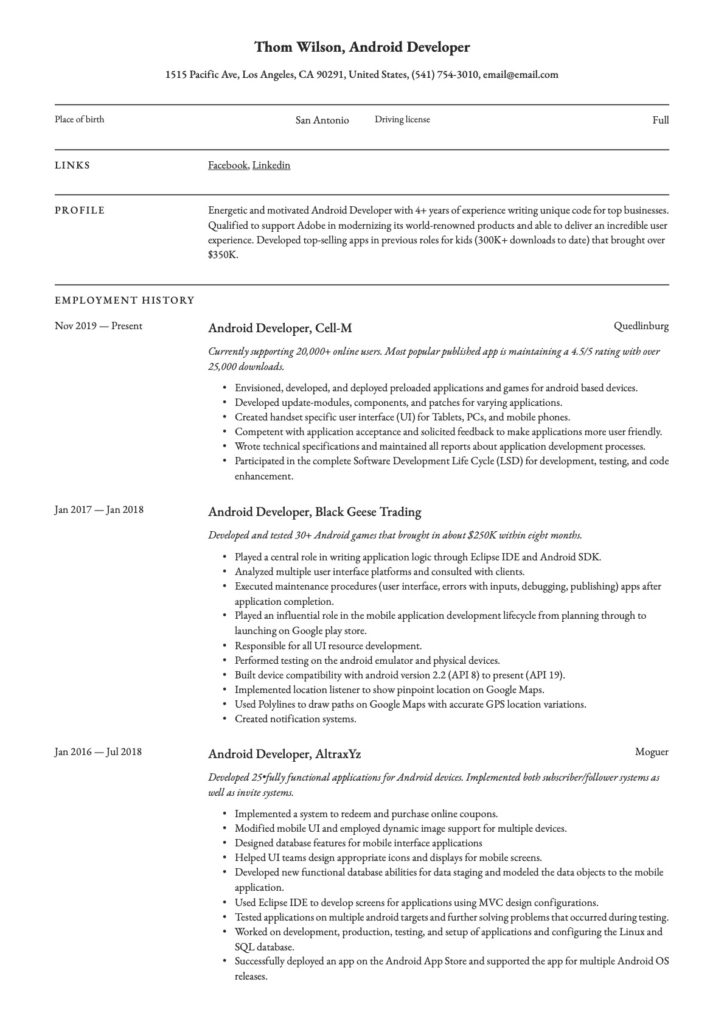 Android Developer Resume pdf
