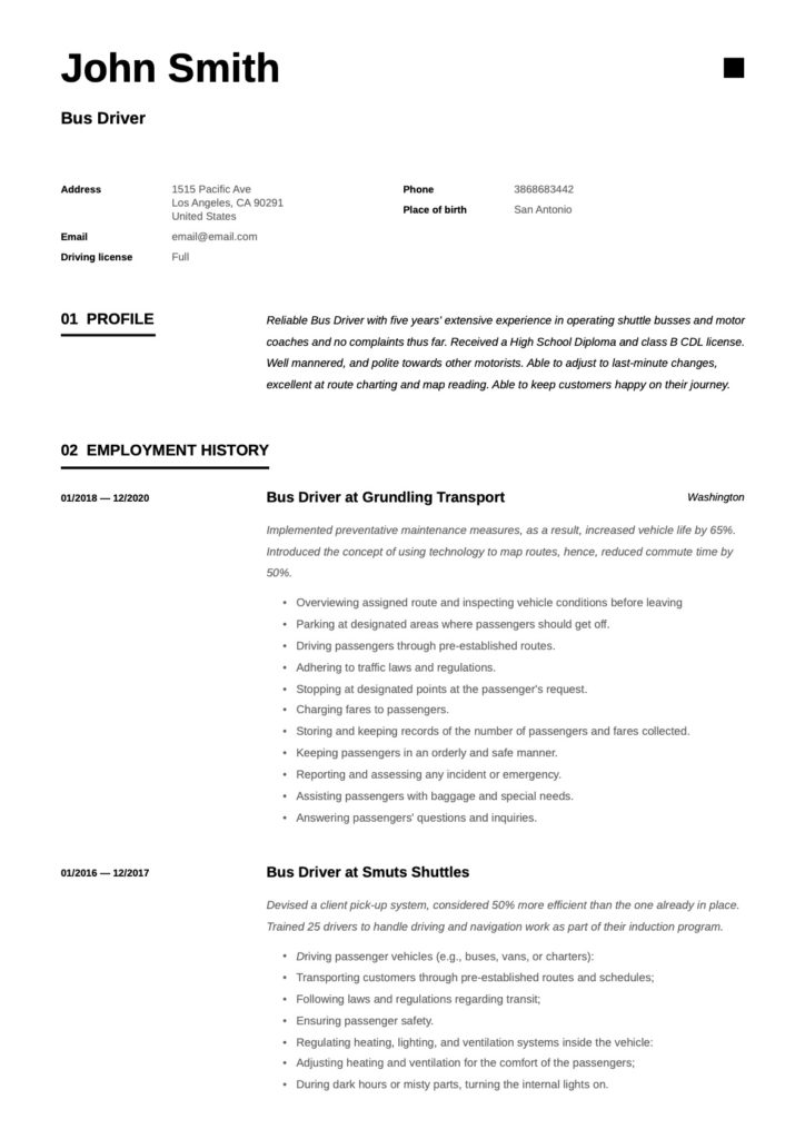 Bus Driver Resume Classic Template