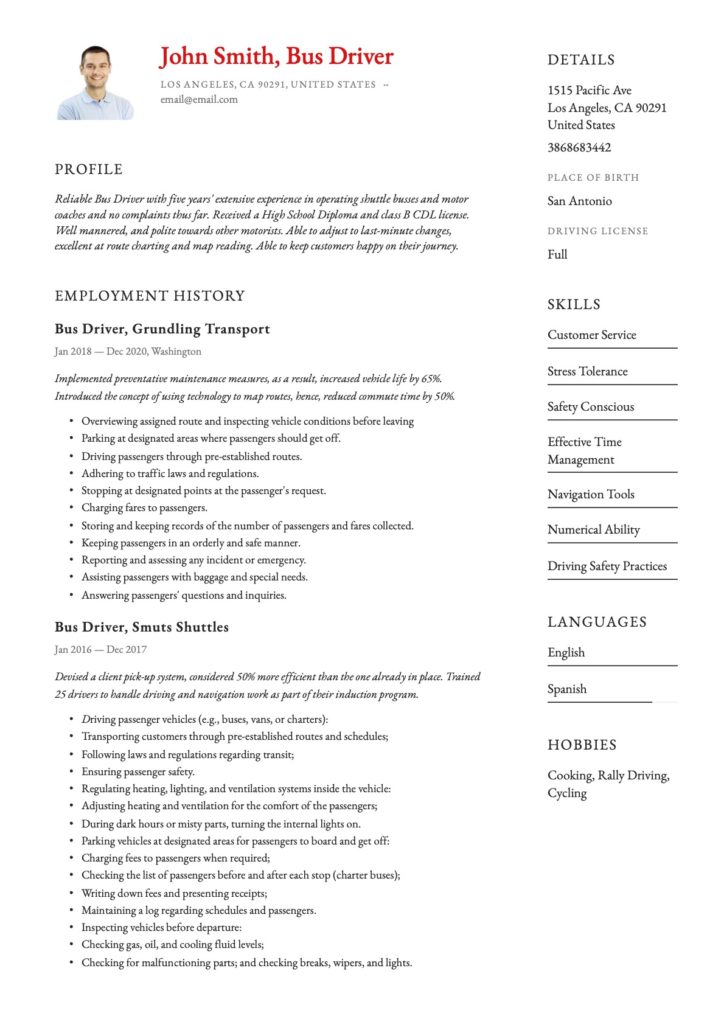 Classic Template Bus Driver Resume