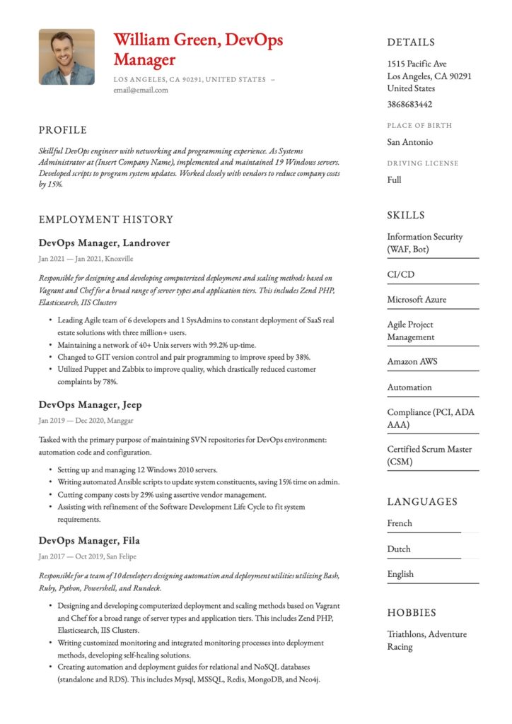 DevOps Manager Resume