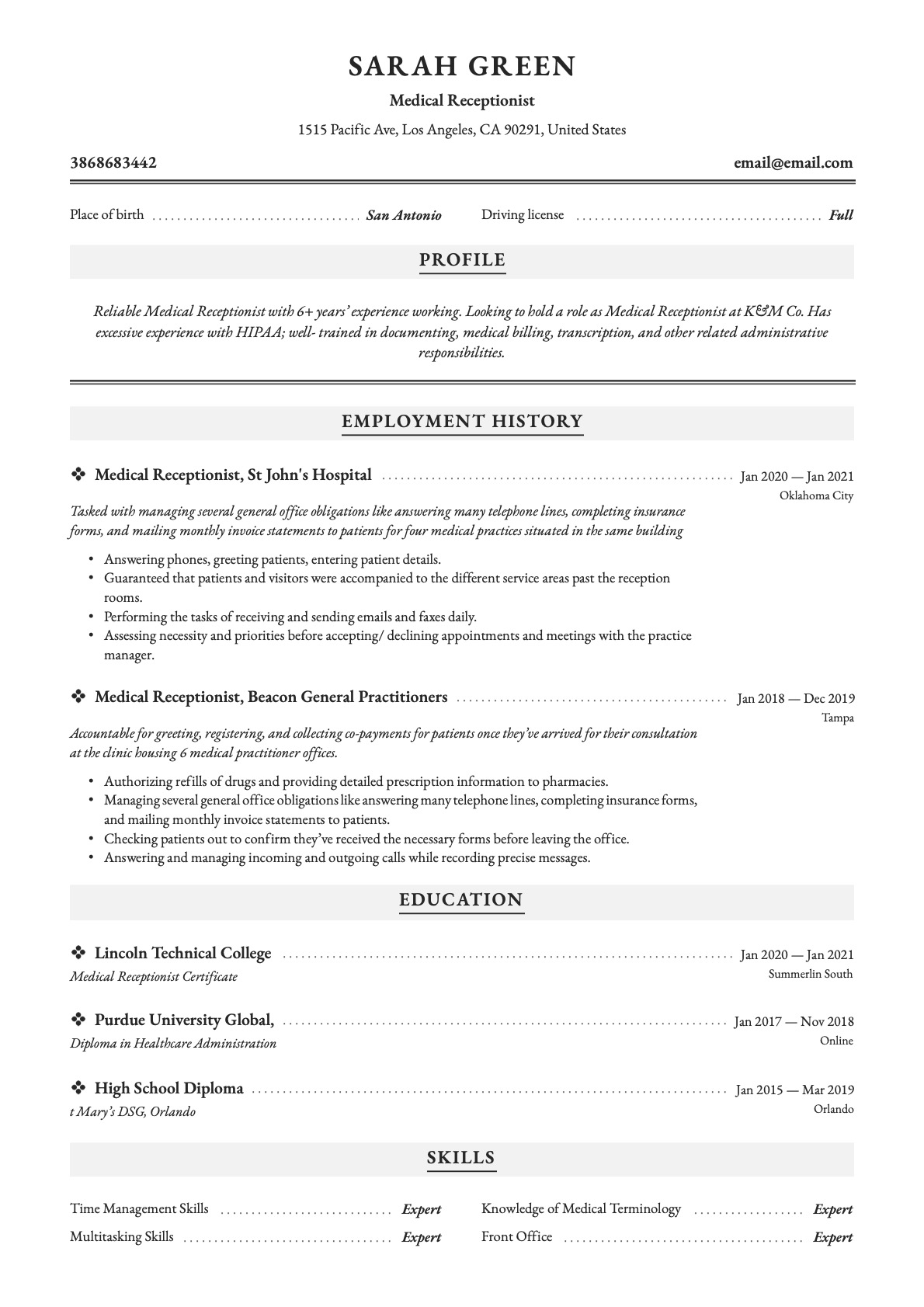 Example Resume Medical Receptionist-10