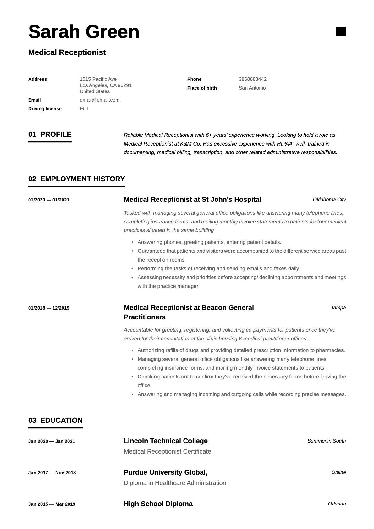 Example Resume Medical Receptionist-11