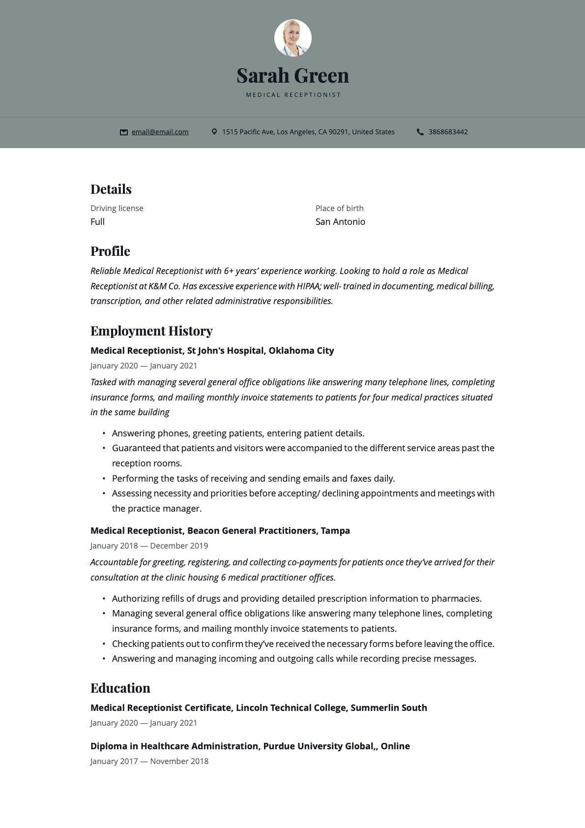 Example Resume Medical Receptionist-12