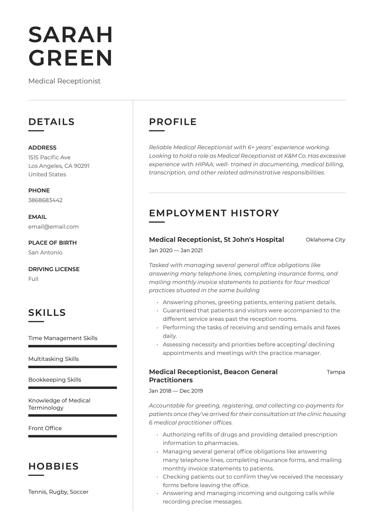 Example Resume Medical Receptionist-14