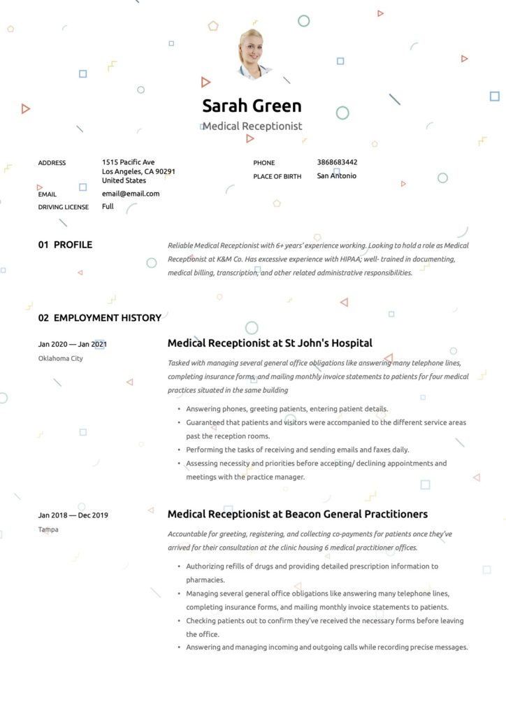 Medical Receptionist Resume 