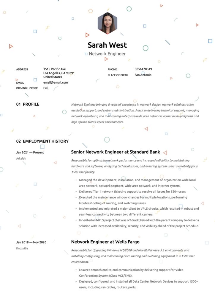 Creative Network Engineer Resume
