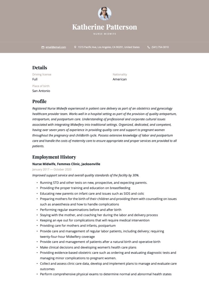 Midwife Resume Example