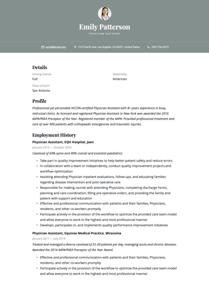Physician Assistant Resume Template