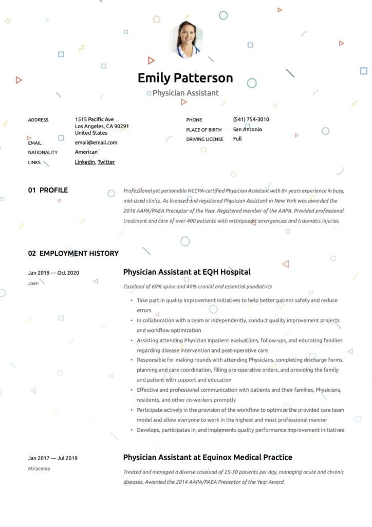 Physician Assistant Resume Creative
