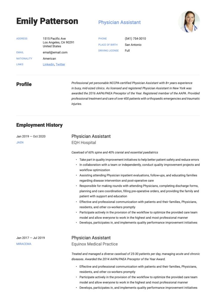 Physician Assistant Resume Template