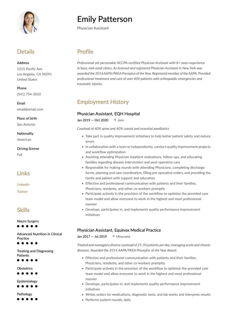 Physician Assistant Resume Example