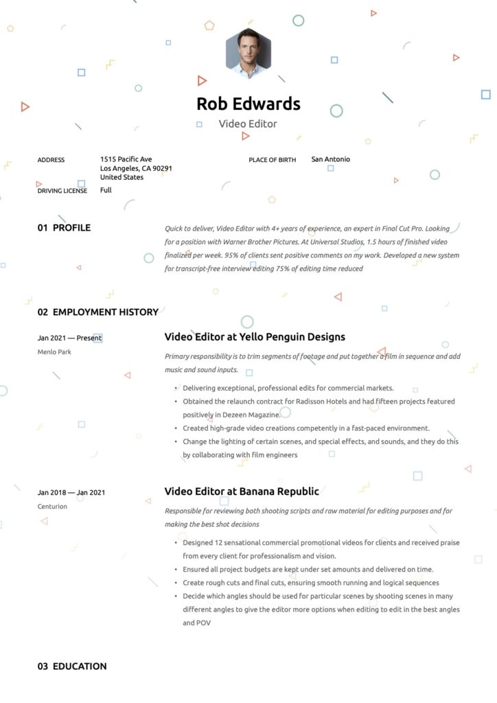 Video editor Resume