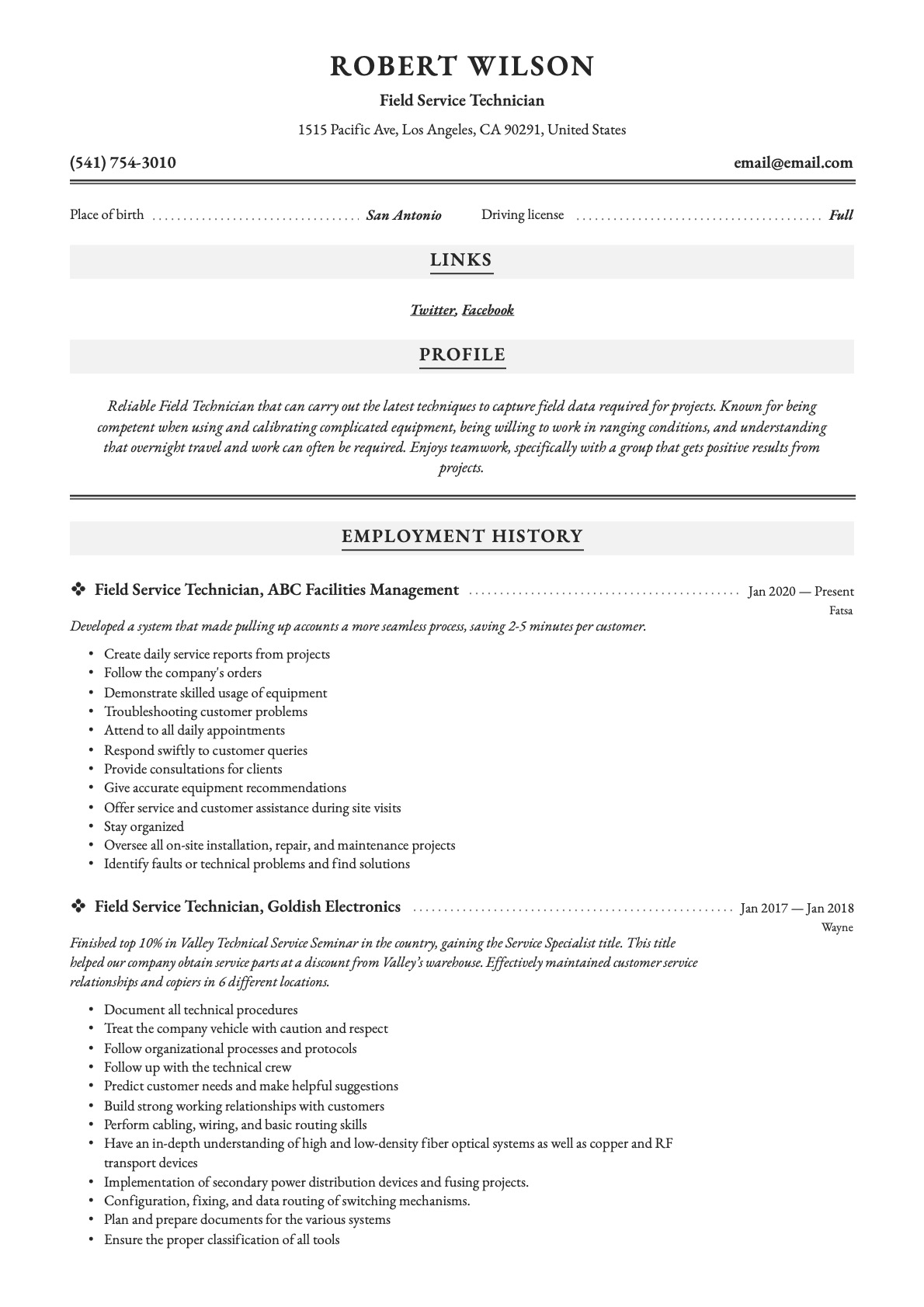 Example resume Field Service Technician-10