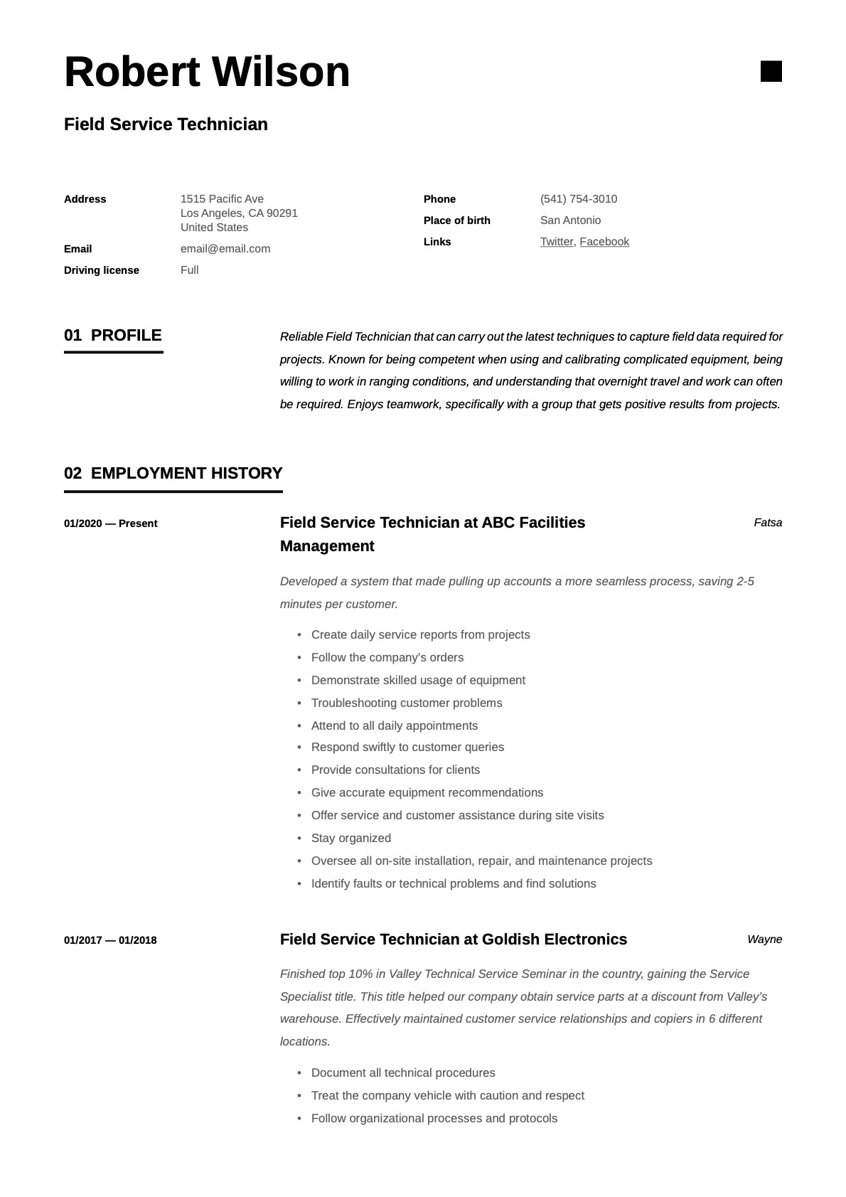 Example resume Field Service Technician-11