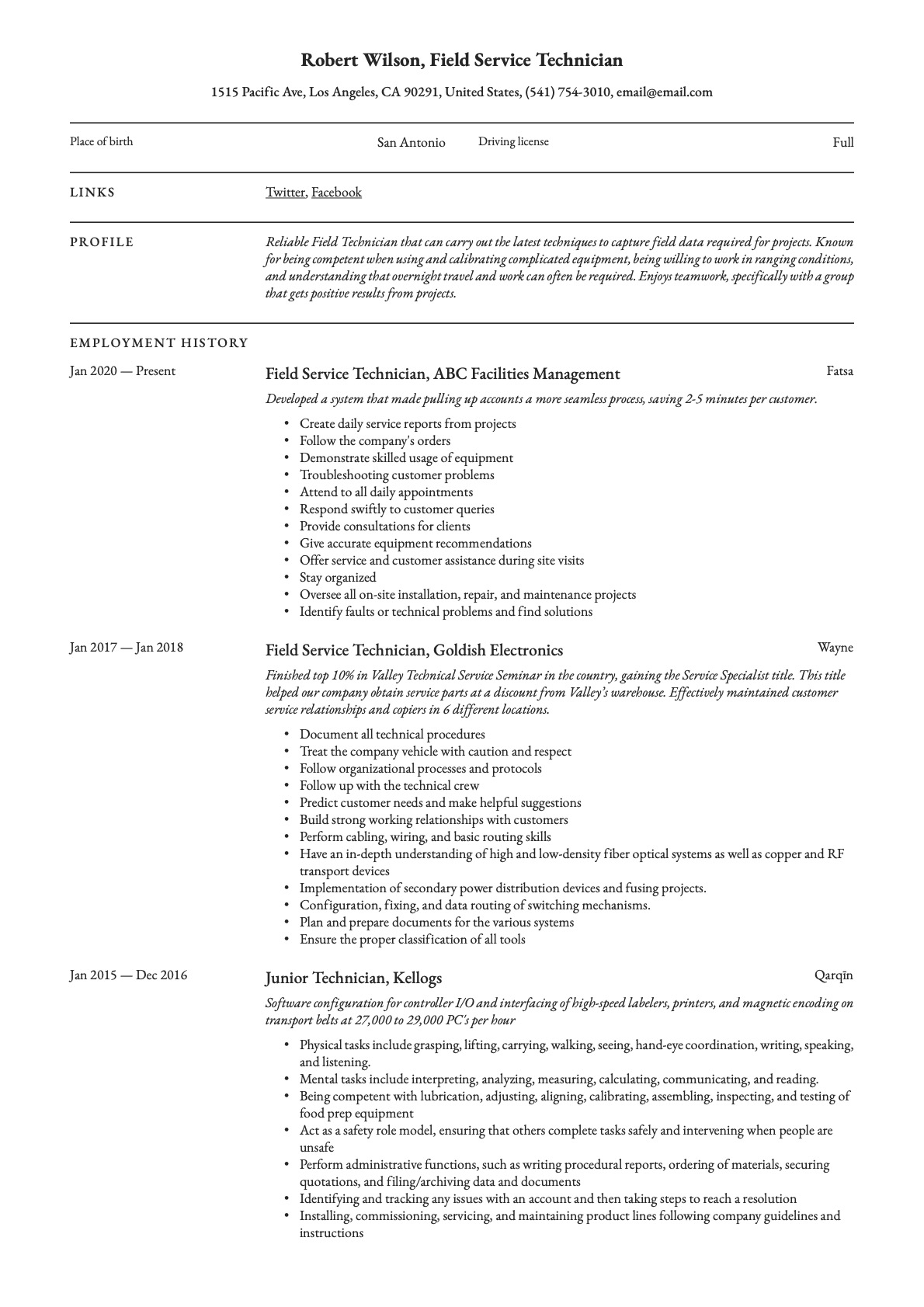 Example resume Field Service Technician-5