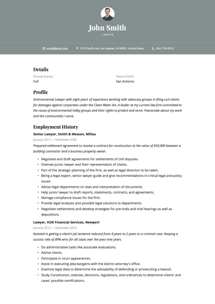 Lawyer Resume Example Green