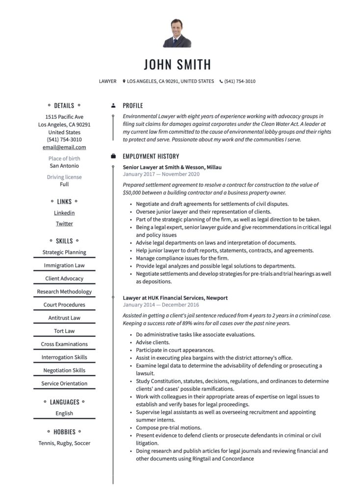 Lawyer Resume Example Classic
