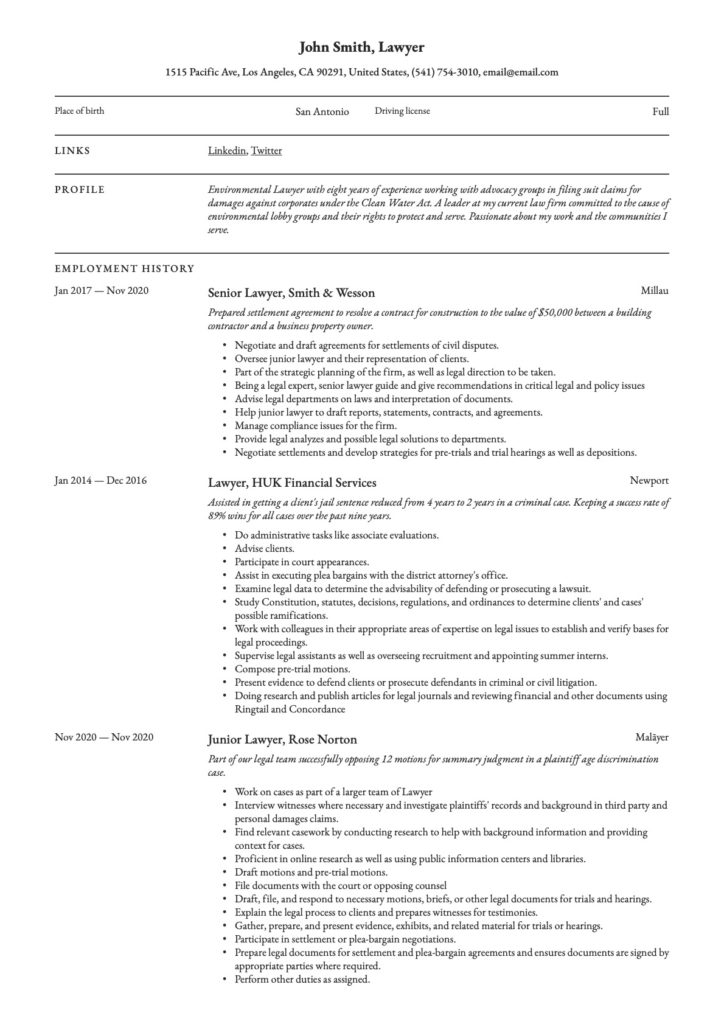 Lawyer Resume Classic