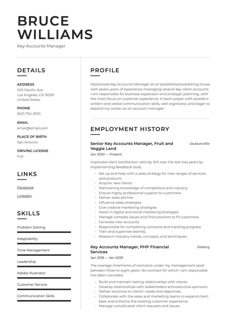 Example resume key accounts manager 14