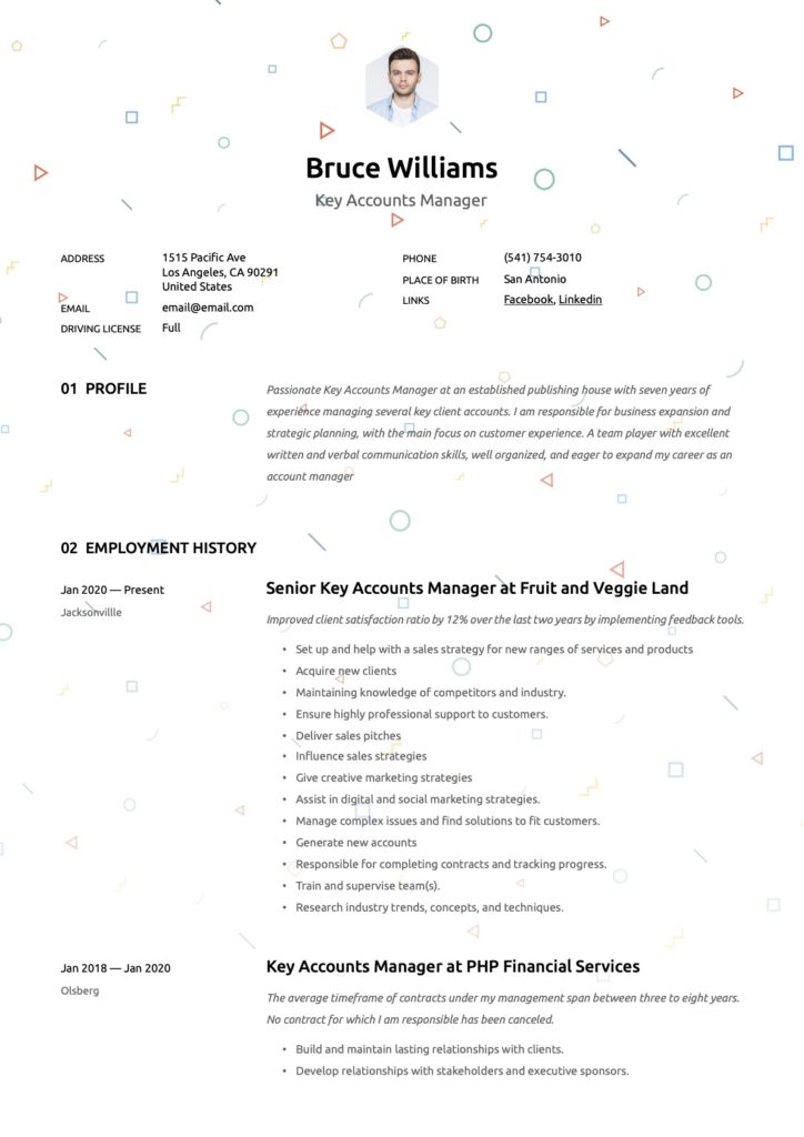 Creative resume key account manager
